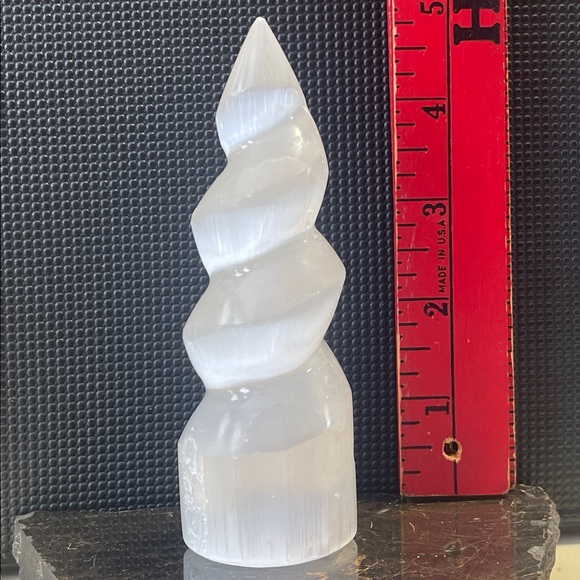 Selenite Spiral Unicorn Horn Tower Natural White Gemstone Crystal-4.75” x 1-5/8s - Picture 3 of 7